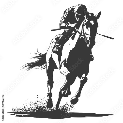 Silhouette horse racing sport single man black color only
