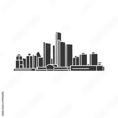 Detroit, MI, USA Icon Silhouette Illustration. Skyline Vector Graphic Pictogram Symbol Clip Art. Doodle Sketch Black Sign.
