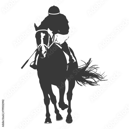 Silhouette horse racing sport single man black color only