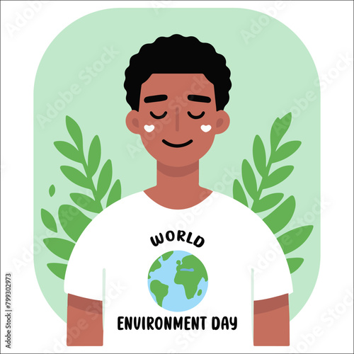 Reforestation, Nature and Ecology Concept. World Environment Day, Characters boy and girl.
