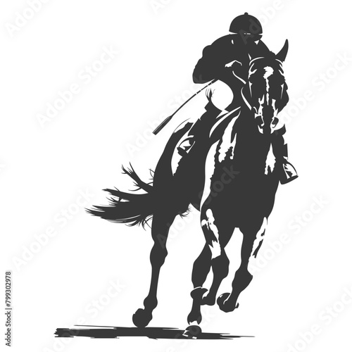 Silhouette horse racing sport single man black color only