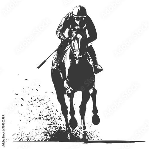 Silhouette horse racing sport single man black color only