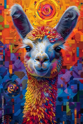 Mesmerizing Alpaca Cria in a Kaleidoscopic Pixel Art Dreamscape photo