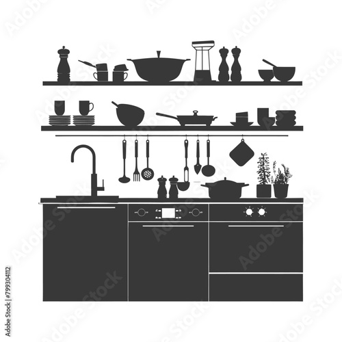 Silhouette kitchen at home equipment black color only