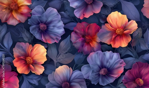 Seamless pattern llustration Abstract Flowers  Generative AI