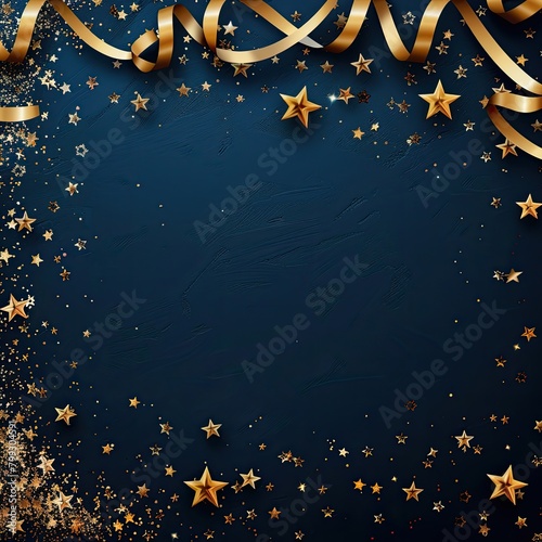 Free photo of Christmas and new year festive background with golden stars and gilded ribbons