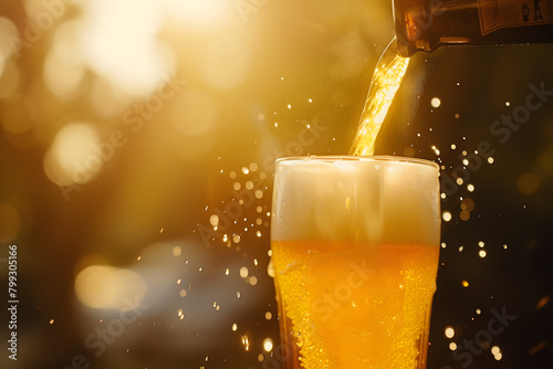 glass of beer being poured from a bottle.