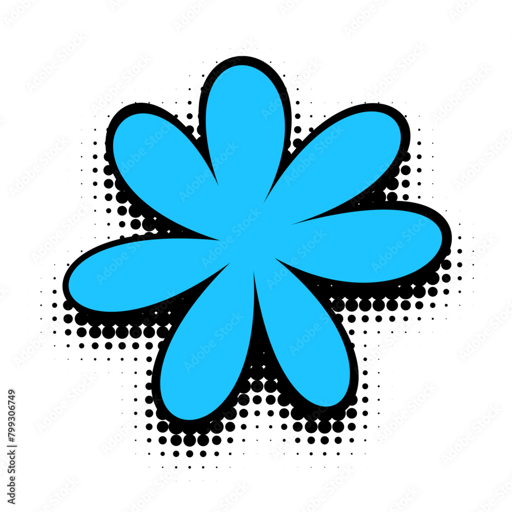 An eye-catching cerulean blue flower stands out with its vivid color and black outline, set against a contrasting halftone pattern background for a pop art-inspired aesthetic. An eye-catching cerulean blue flower stands out with its vivid color and black outline, set against a contrasting halftone pattern background for a pop art-inspired aesthetic.