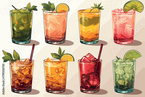 Set of summer cocktails. Banner. Alcoholic and non-alcoholic fruit cocktails