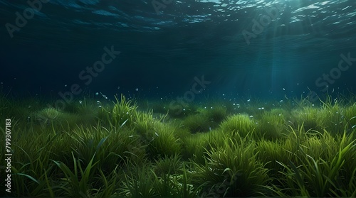 Grass lawn meadow background underwater with water .Generative AI