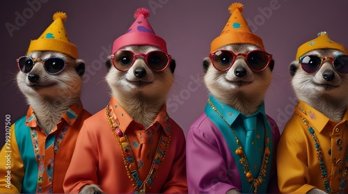 Creative animal concept Meerkat in group vibrant  .Generative AI