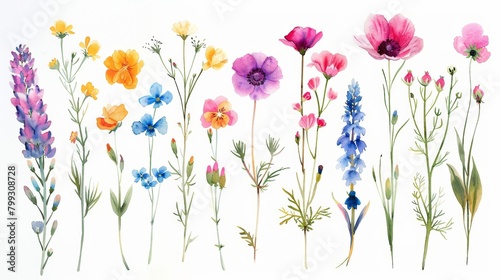 Vibrant Floral Collection on White Background Generative AI