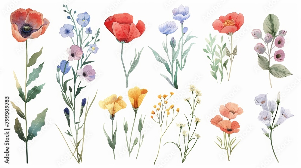 Whimsical Floral Garden on White Background Generative AI