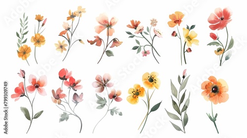 Whimsical Floral Frame Collection on White Background Generative AI