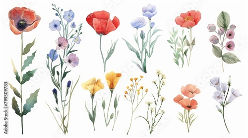 Whimsical Floral Garden on White Background Generative AI