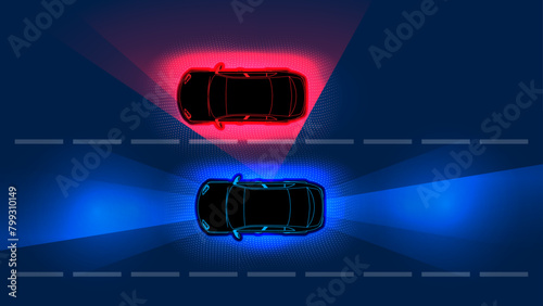 Advanced Driver Assistance Systems. Automatic Braking Systems Prevent Car Accidents and Shape the Future of Autonomous, Driverless, and Self-Driving Vehicles with Smart Auto Concepts. Vector.