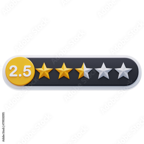 two point five star rating 3d icon illustration