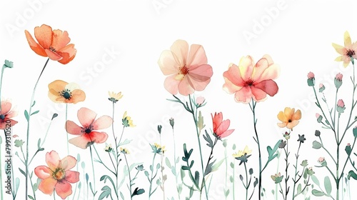 Watercolor Flowers on White Background Generative AI © Alex