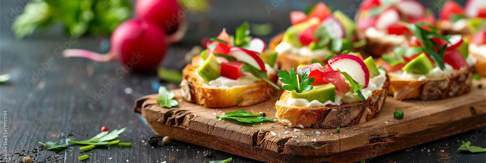Wooden Cutting Board With Mini Sandwiches Wooden Cutting Board With Mini Sandwiches