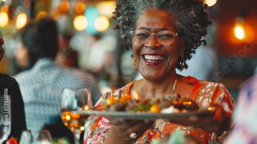 Joyful Woman Enjoying a Meal