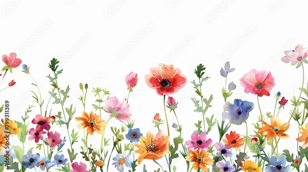 Summer Meadow Floral Border Design Generative AI