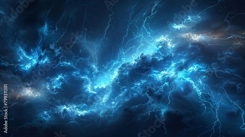 Vivid blue electrical storm in a digital cloud for an energy concept