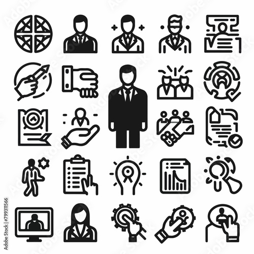  Human Resources icon set silhouette vector illustration White Background, Human Resources, Recruitment, Employment, business, office, company, management