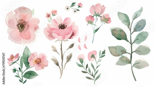 Vibrant Watercolor Floral Arrangement on White Generative AI