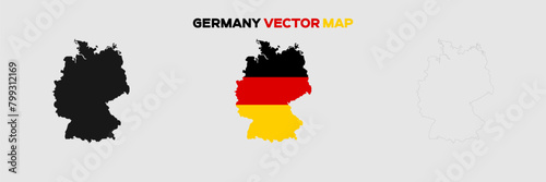 Germany Map Vector Pack. Map with Flag. Gray Map Silhouette. Gray Outline Map. Editable EPS file. 