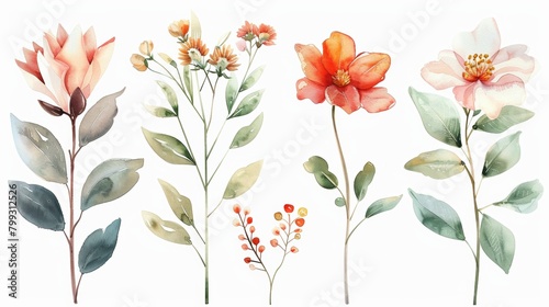 Vibrant Floral Illustration on White Background Generative AI
