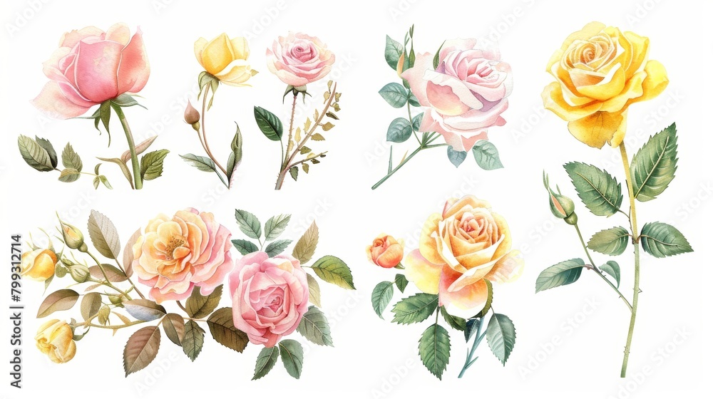 Botanic Garden Floral Arrangement with Roses and Leaves Generative AI