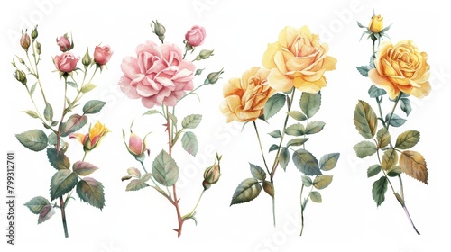 Botanic Garden Floral Arrangement with Roses and Leaves Generative AI © Alex