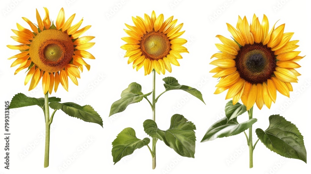 Obraz premium Vibrant Sunflower Icon Set on White Background Generative AI