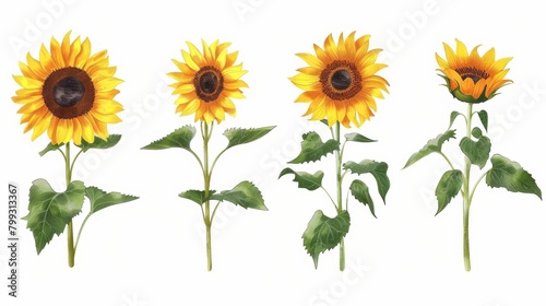 Vibrant Sunflower Icon Set on White Background Generative AI