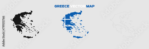 Greece Map Vector Pack. Map with Flag. Gray Map Silhouette. Gray Outline Map. Editable EPS file. 