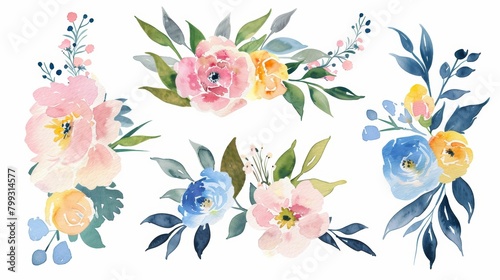 Delicate Floral Bouquet Illustration Generative AI