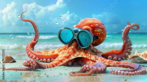 Funny animals wearing diving mask