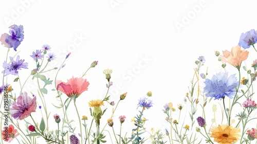 Vibrant Wildflowers on White Background Generative AI