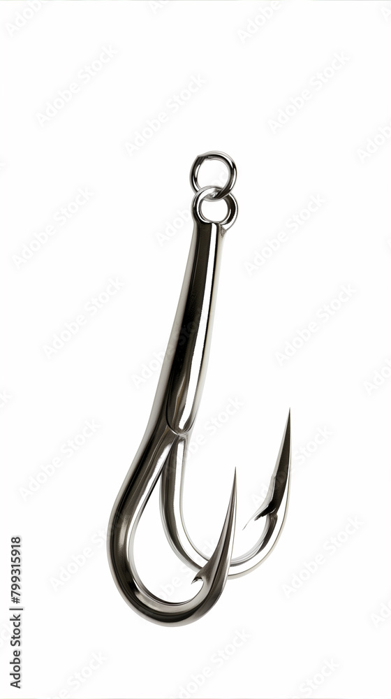 Close-Up of a Triple-Barbed Fishing Hook on White Background Close-Up of a Triple-Barbed Fishing Hook on White Background