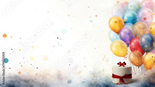  A collection of vibrant balloons and wrapped presents. The balloons are inflated and tied with ribbons, while the presents are various sizes and shapes. photo