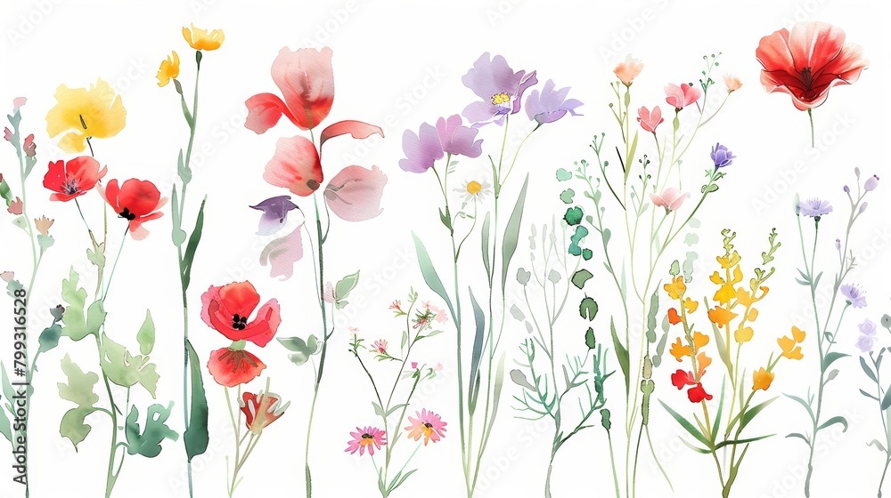 Vibrant Spring Florals on White Background Generative AI