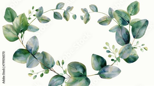 Elegant Wreath with Fresh Eucalyptus on White Background Generative AI #799316570