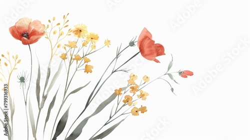 Vibrant Watercolor Floral Bouquet on White Background Generative AI