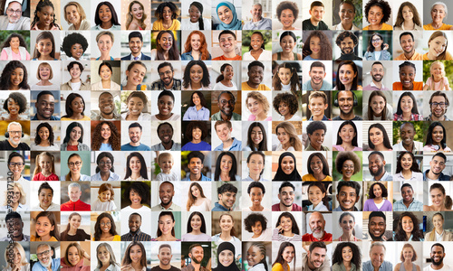 Grid of Various Multiracial People Headshots, Collage