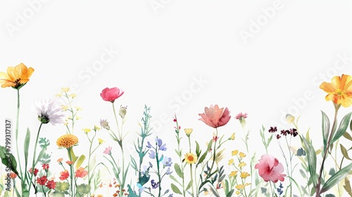 Botanical Frame with Wild Flowers on White Background Generative AI