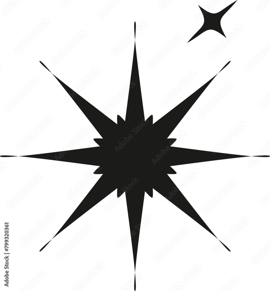 Sharp black starburst with a single small star Sharp black starburst with a single small star