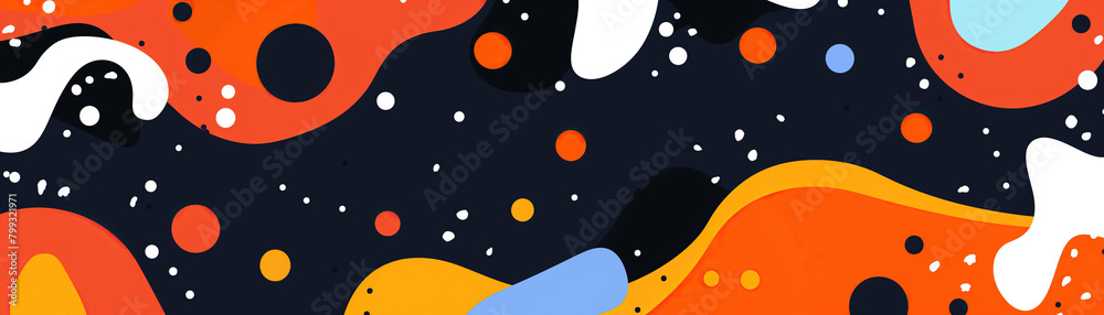 Abstract cosmic dance of vivid oranges and blues in a fluid art space. An array of vibrant orange swirls riot against a deep blue backdrop, evoking a lively cosmic scene