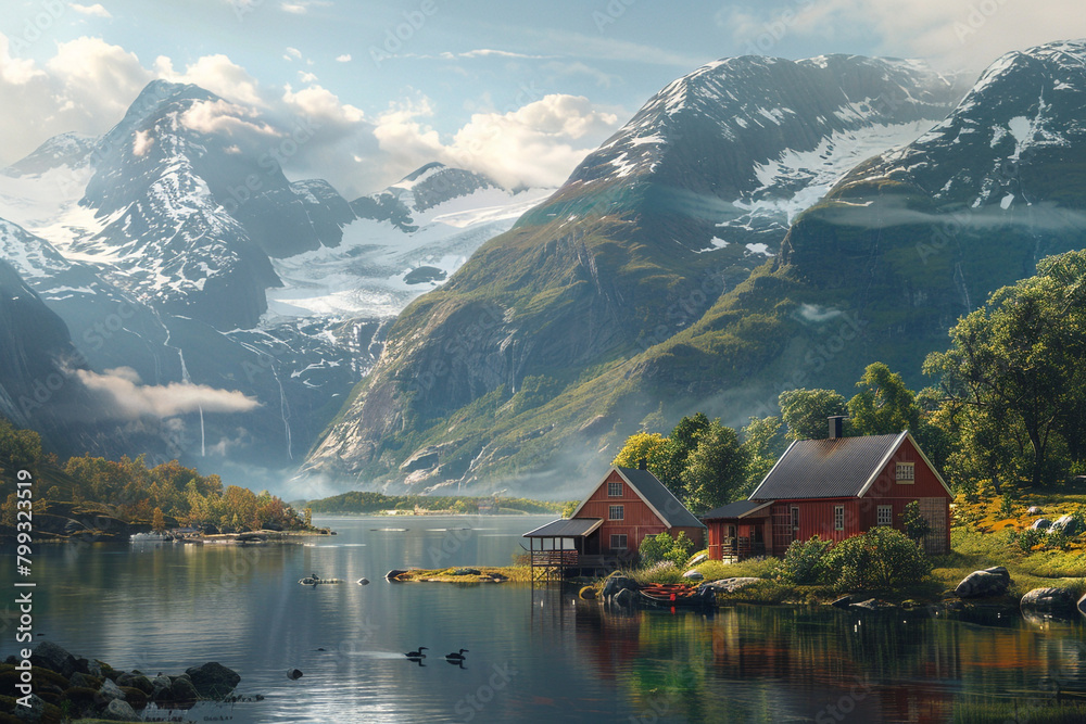 Naklejka premium This small nation is surrounded by the breathtakingly beautiful mountains and hills of Norway, where it is hard to avoid falling in love as seen in traveler images.