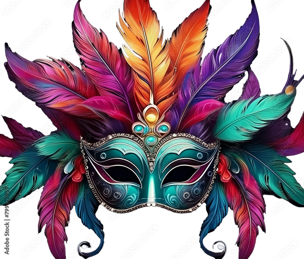 colorful carnival mask with feathers isolated on WHITE background