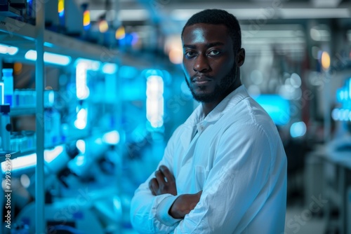 Confident African American Male Scientist in Modern Laboratory